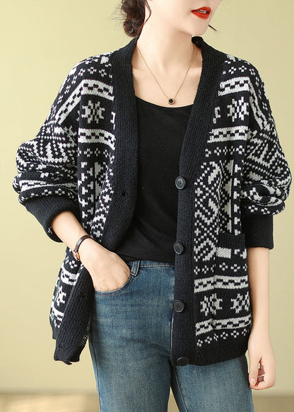 Bohemian Black Oversized Print Knit Cardigan Spring TM006 ABC