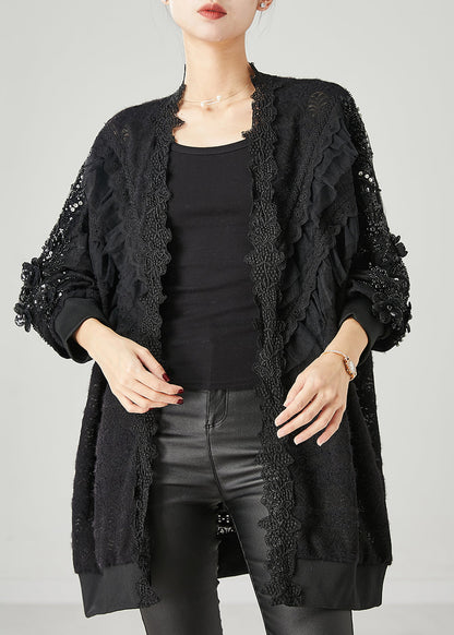 Bohemian Black Ruffled Nail Bead Lace Cardigan Spring YU1048 Ada Fashion