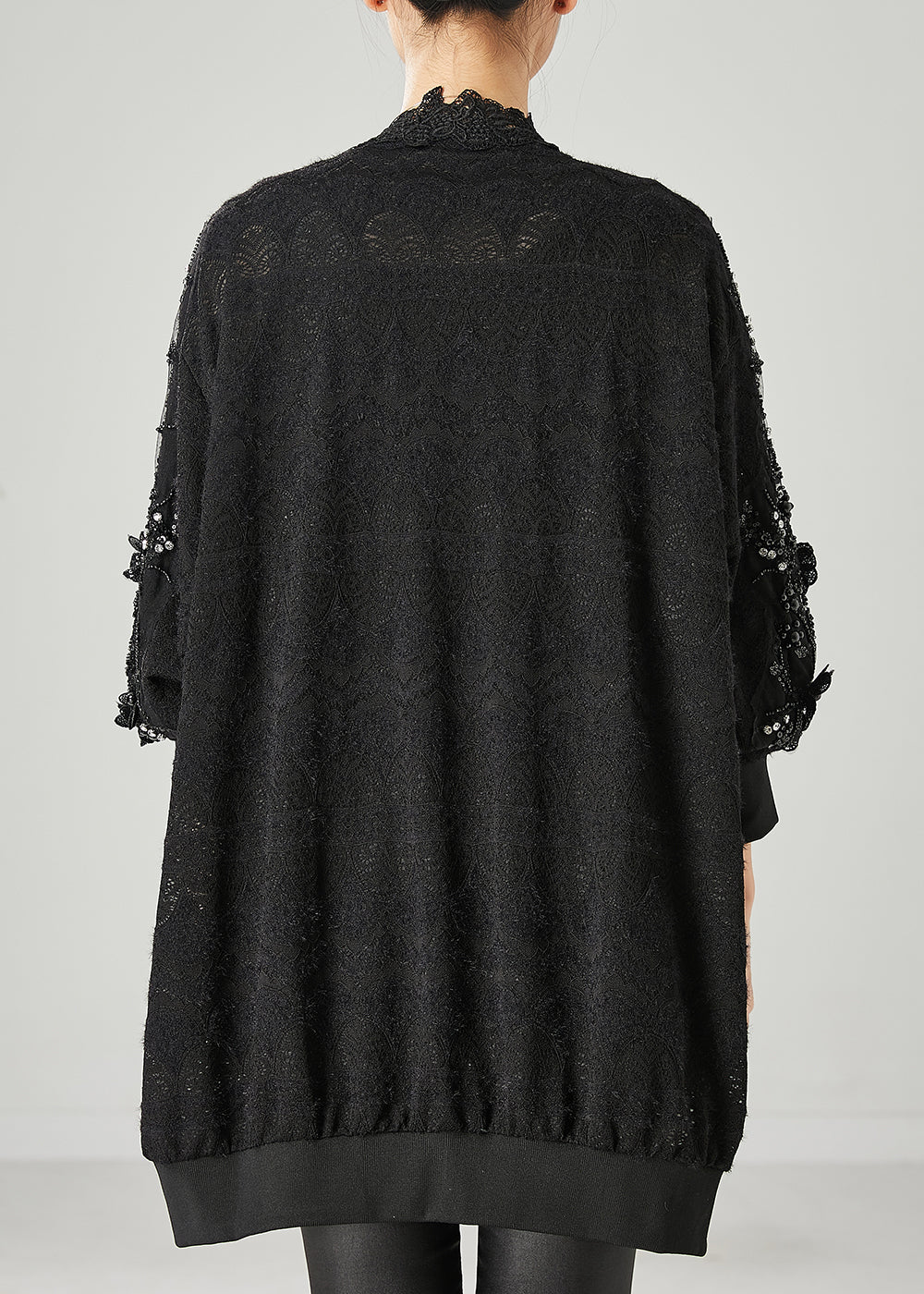 Bohemian Black Ruffled Nail Bead Lace Cardigan Spring YU1048 Ada Fashion