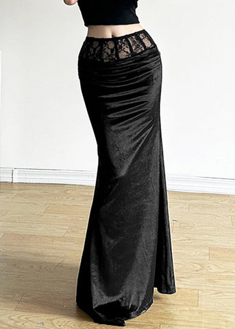 Bohemian Black Silm Fit Silk Velvet Wraped Skirt Spring YP052 ABC