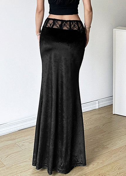 Bohemian Black Silm Fit Silk Velvet Wraped Skirt Spring YP052 ABC