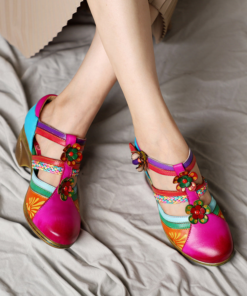 Bohemian Blue Hollow Out Floral Splicing Chunky Sandals CZ1044 Ada Fashion