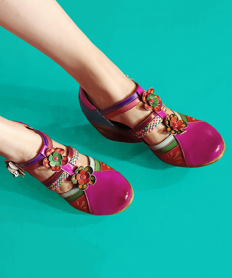 Bohemian Blue Hollow Out Floral Splicing Chunky Sandals CZ1044 Ada Fashion