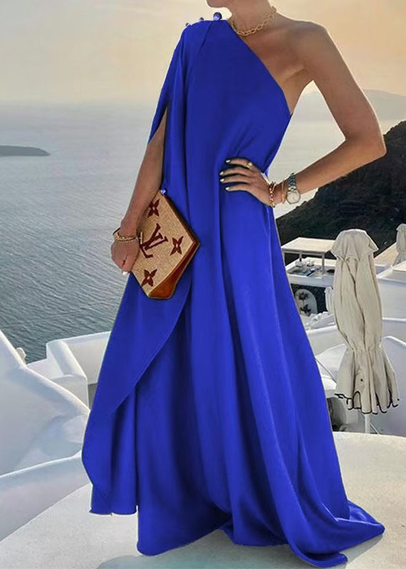 Vestidos Bohemian One Dress Blue Design Shoulder Asymmetrical FashionChic