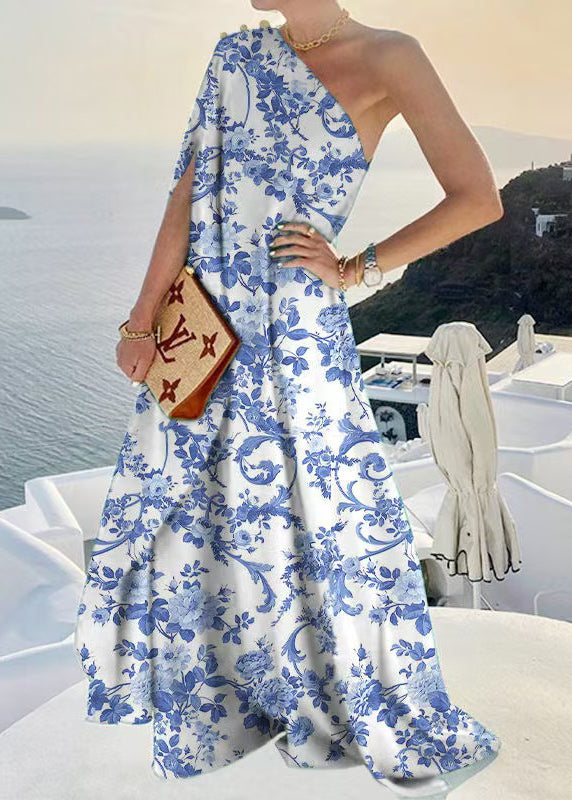 Vestidos Bohemian One Dress Blue Design Shoulder Asymmetrical FashionChic