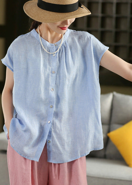 Linen Blouse Tops Oversized Bohemian Summer Blue FashionChic