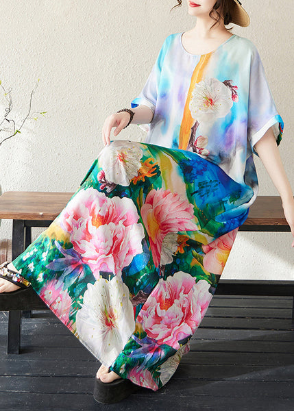 Bohemian Summer Dresses Cotton Oversized Blue Tie Dye Maxi FashionChic