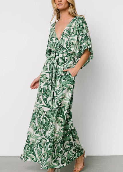 Bohemian Blue Print Lace Up Pockets Cotton Jumpsuit Summer AU1010 OM-ZS240902