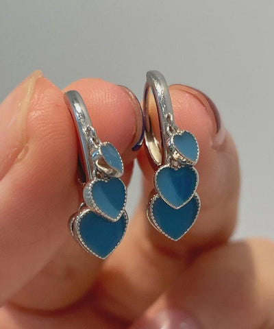 Ename Steel Bohemian Glaze Stainless Earrings Blue Love Hoop FashionChic