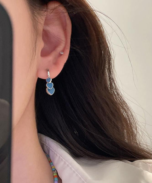 Ename Steel Bohemian Glaze Stainless Earrings Blue Love Hoop FashionChic