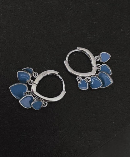 Ename Steel Bohemian Glaze Stainless Earrings Blue Love Hoop FashionChic