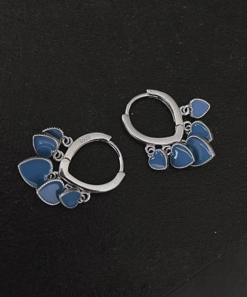 Ename Steel Bohemian Glaze Stainless Earrings Blue Love Hoop FashionChic