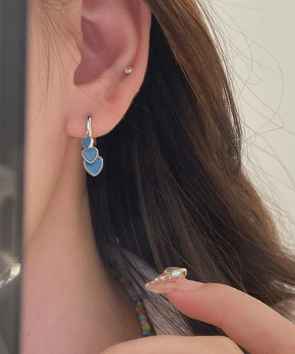 Ename Steel Bohemian Glaze Stainless Earrings Blue Love Hoop FashionChic