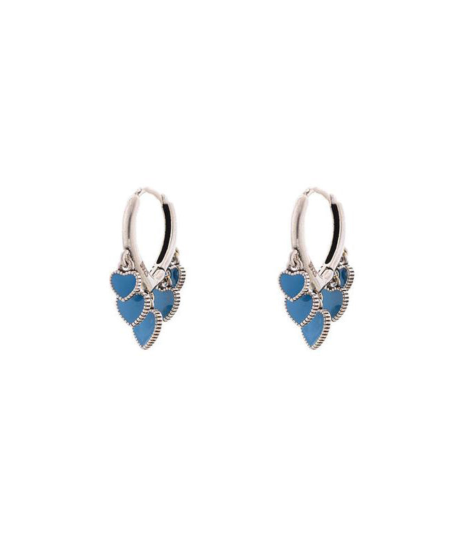 Ename Steel Bohemian Glaze Stainless Earrings Blue Love Hoop FashionChic