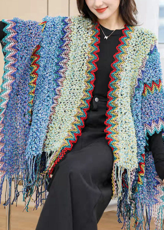 Bohemian Blue Tassel Holiday Knit Scarf WO027 HS-SCF241109