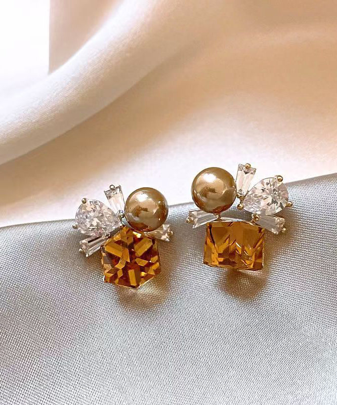 Brown Crystal Pearl Earrings Stud Alloy Bohemian FashionChic