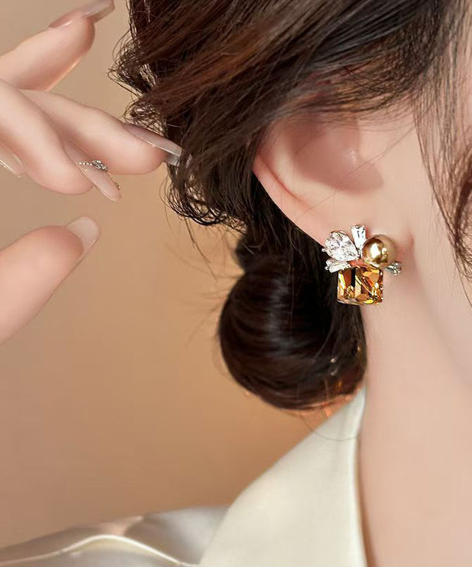 Brown Crystal Pearl Earrings Stud Alloy Bohemian FashionChic