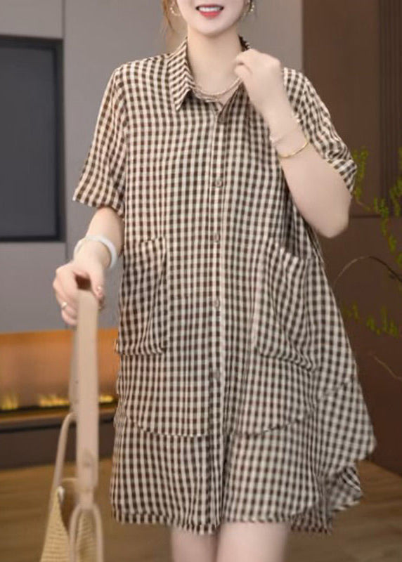 Cotton Brown Set Plaid Oversized Summer Two Bohemian Pieces FashionChic