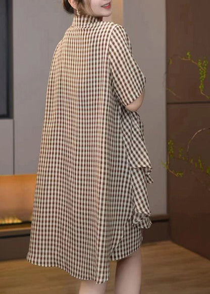 Cotton Brown Set Plaid Oversized Summer Two Bohemian Pieces FashionChic