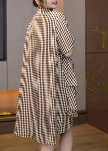 Cotton Brown Set Plaid Oversized Summer Two Bohemian Pieces FashionChic