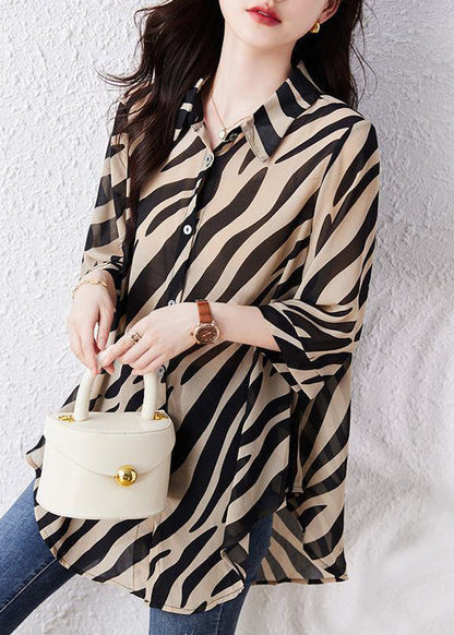 Bohemian Brown Oversized Striped Chiffon Shirt Top Summer YY029 OL-LTP2408-16