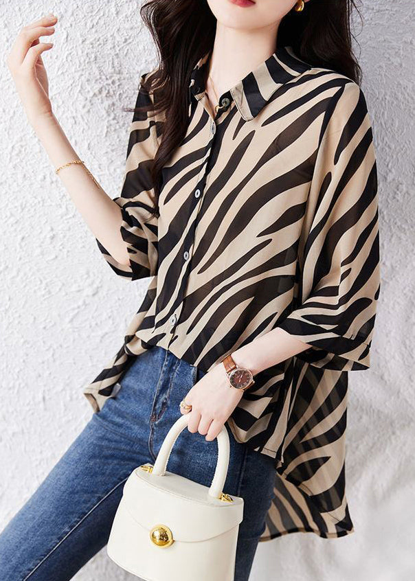 Bohemian Brown Oversized Striped Chiffon Shirt Top Summer YY029 OL-LTP2408-16