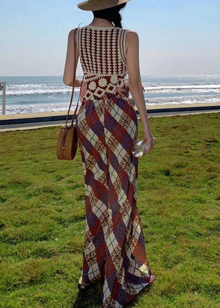 Open Chiffon Pants Wide Print Brown Summer Bohemian Side Leg FashionChic