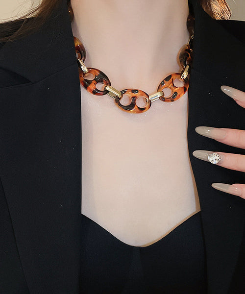 Collar Bohemian Coffee Acrylic Hollow Necklace Alloy Out FashionChic