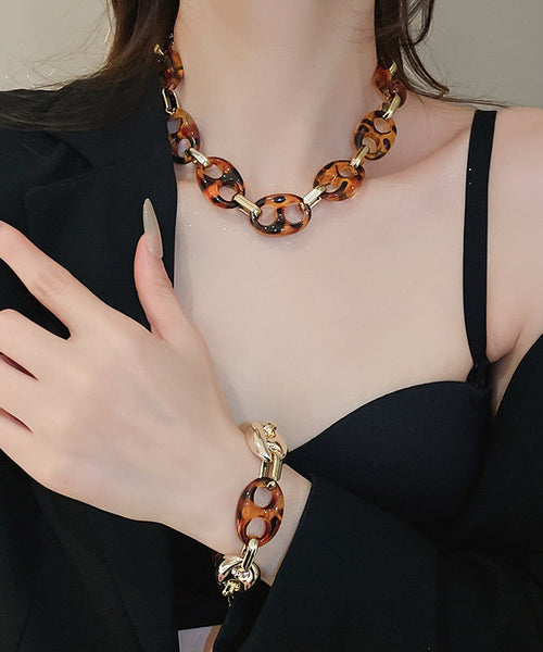 Collar Bohemian Coffee Acrylic Hollow Necklace Alloy Out FashionChic