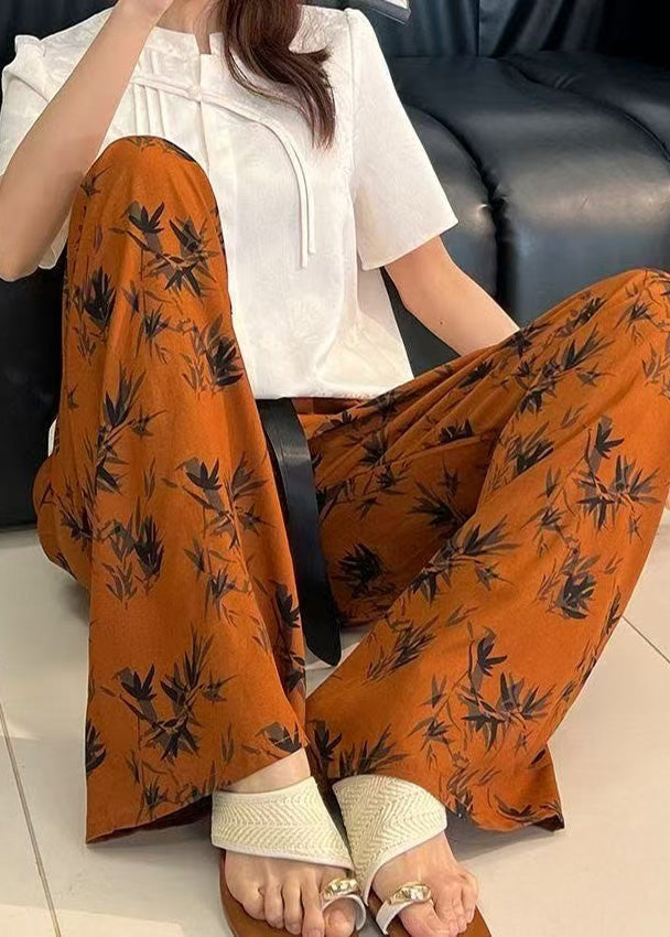 Straight Bohemian Waist Print Pants Elastic Cotton Summer FashionChic