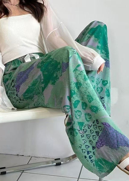 Straight Bohemian Waist Print Pants Elastic Cotton Summer FashionChic