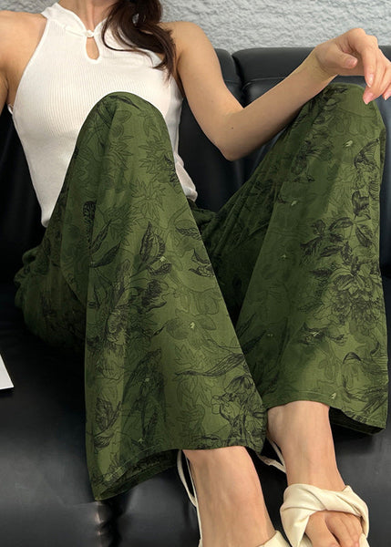Straight Bohemian Waist Print Pants Elastic Cotton Summer FashionChic