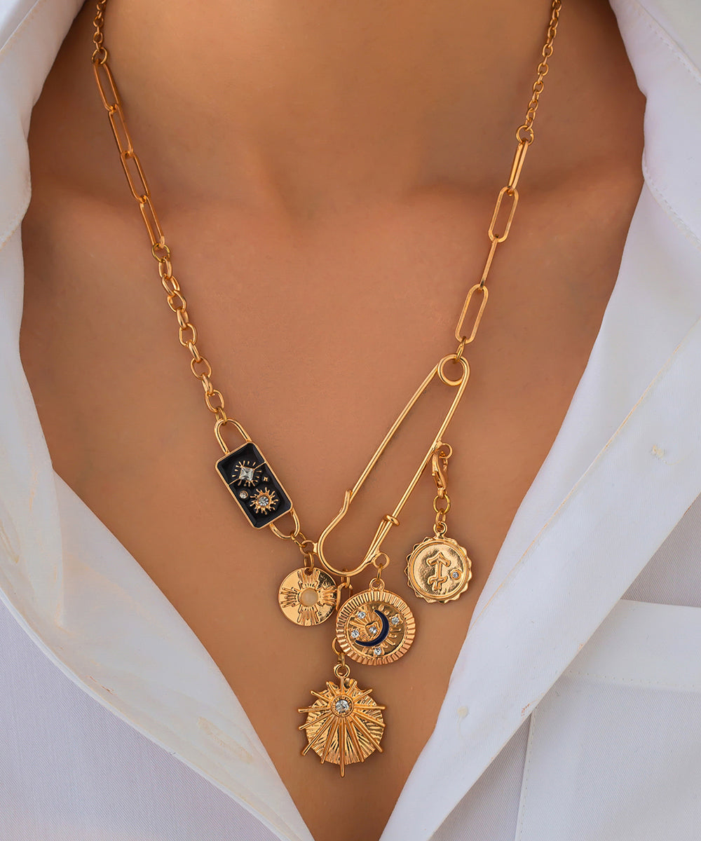 Pin Zircon Asymmetrical Bohemian Copper Cross Gold Alloy Pendant FashionChic