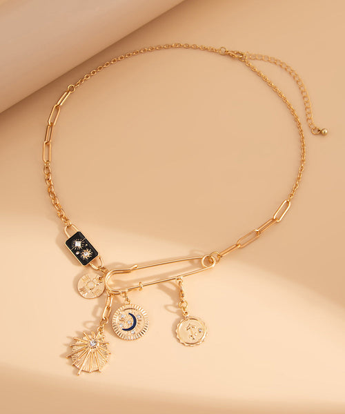 Pin Zircon Asymmetrical Bohemian Copper Cross Gold Alloy Pendant FashionChic