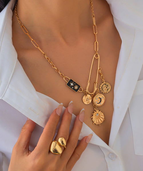 Pin Zircon Asymmetrical Bohemian Copper Cross Gold Alloy Pendant FashionChic