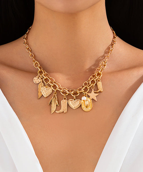 Necklace Gold Alloy Asymmetrical Bohemian Pendant Pearl Metal FashionChic