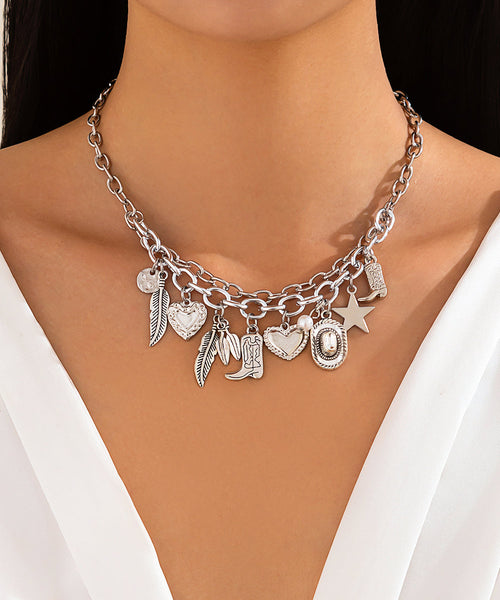 Necklace Gold Alloy Asymmetrical Bohemian Pendant Pearl Metal FashionChic