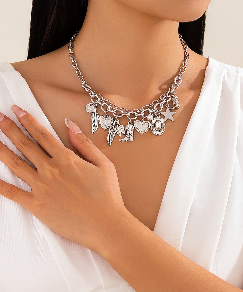 Necklace Gold Alloy Asymmetrical Bohemian Pendant Pearl Metal FashionChic