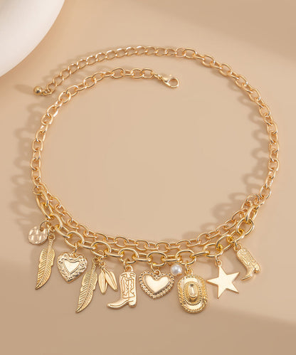 Necklace Gold Alloy Asymmetrical Bohemian Pendant Pearl Metal FashionChic