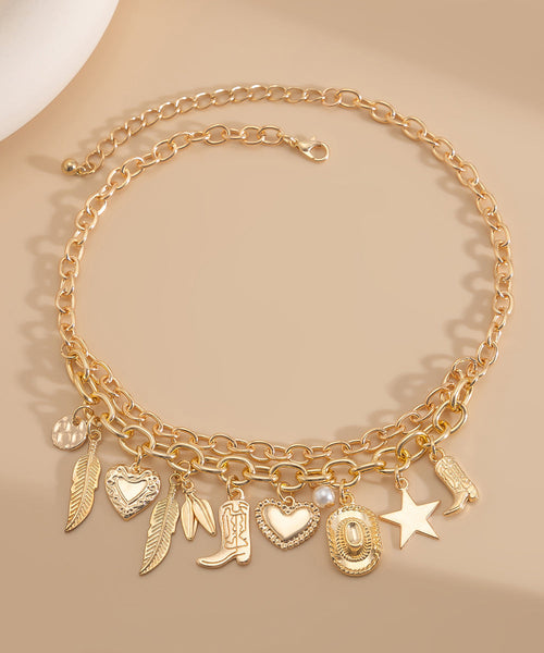 Necklace Gold Alloy Asymmetrical Bohemian Pendant Pearl Metal FashionChic