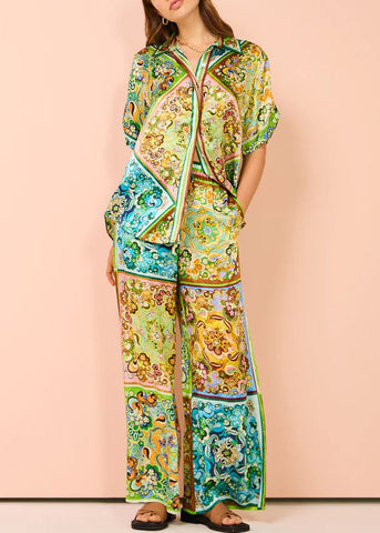 Bohemian Green Button Print Pockets Cotton Two Pieces Set Summer FF105 SH-LF-SDL240603