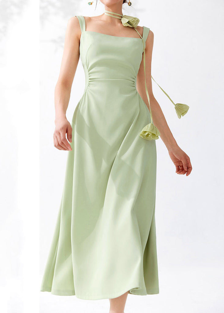 Bohemian Green Cold Shoulder High Waist Dresses Sleeveless AM1023 Genistyle Shop