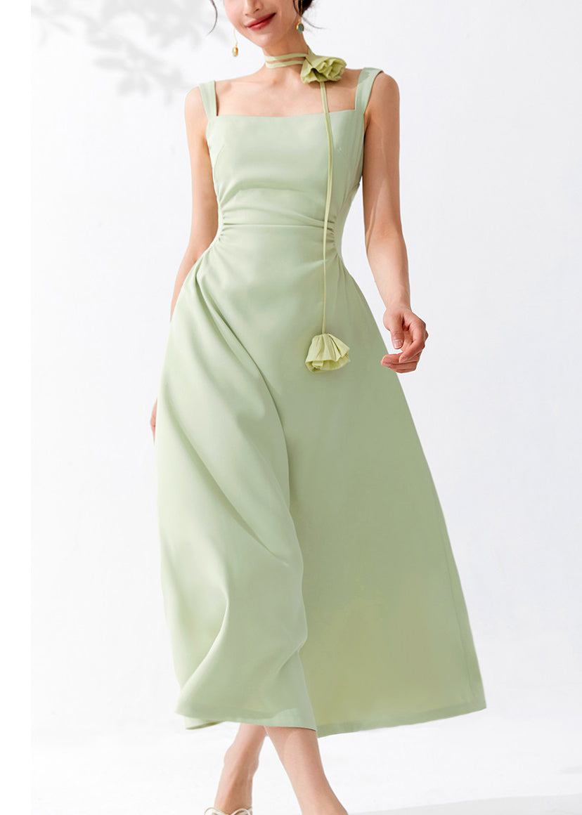 Bohemian Green Cold Shoulder High Waist Dresses Sleeveless AM1023 Genistyle Shop