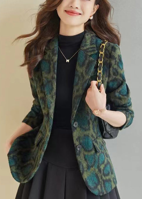 Bohemian Green Leopard Print Woolen Coats Spring YJ058 ABC