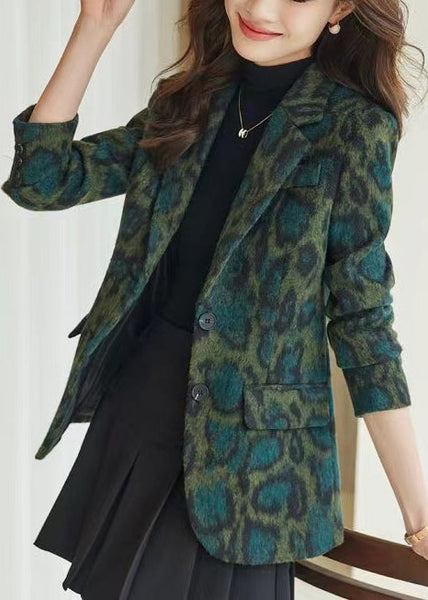 Bohemian Green Leopard Print Woolen Coats Spring YJ058 ABC