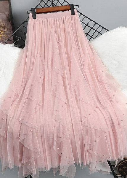 Bohemian Bead Waist Maxi Elastic Tulle Nail Skirt Green Patchwork FashionChic