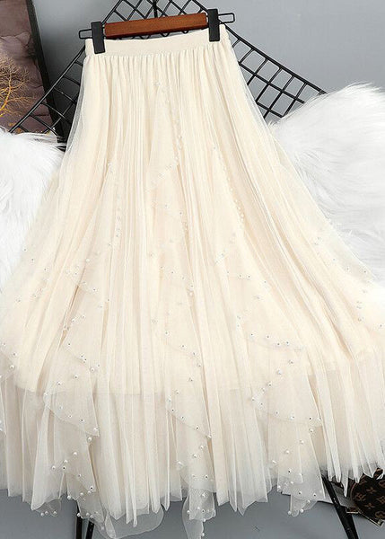 Bohemian Bead Waist Maxi Elastic Tulle Nail Skirt Green Patchwork FashionChic