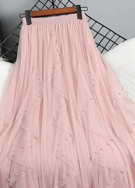 Bohemian Bead Waist Maxi Elastic Tulle Nail Skirt Green Patchwork FashionChic