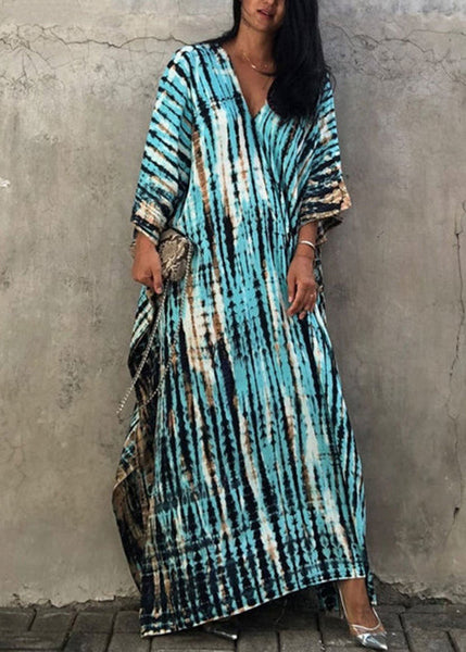 Bohemian Green V Neck Striped Print Women Beach Dress Summer VB1034 Ada Fashion