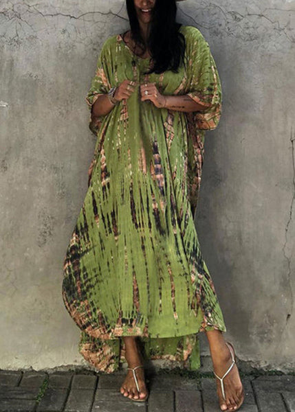 Bohemian Green V Neck Striped Print Women Beach Dress Summer VB1034 Ada Fashion